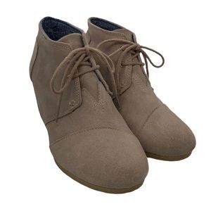 Tom’s Shimmery Tan Suede Wedge Booties